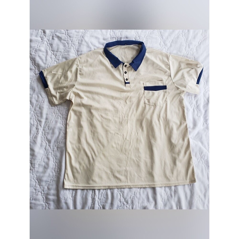 Mens Ivory Short Sleeve Polo Shirt XXL Blue Ringer Contrasting Trim Country Club
